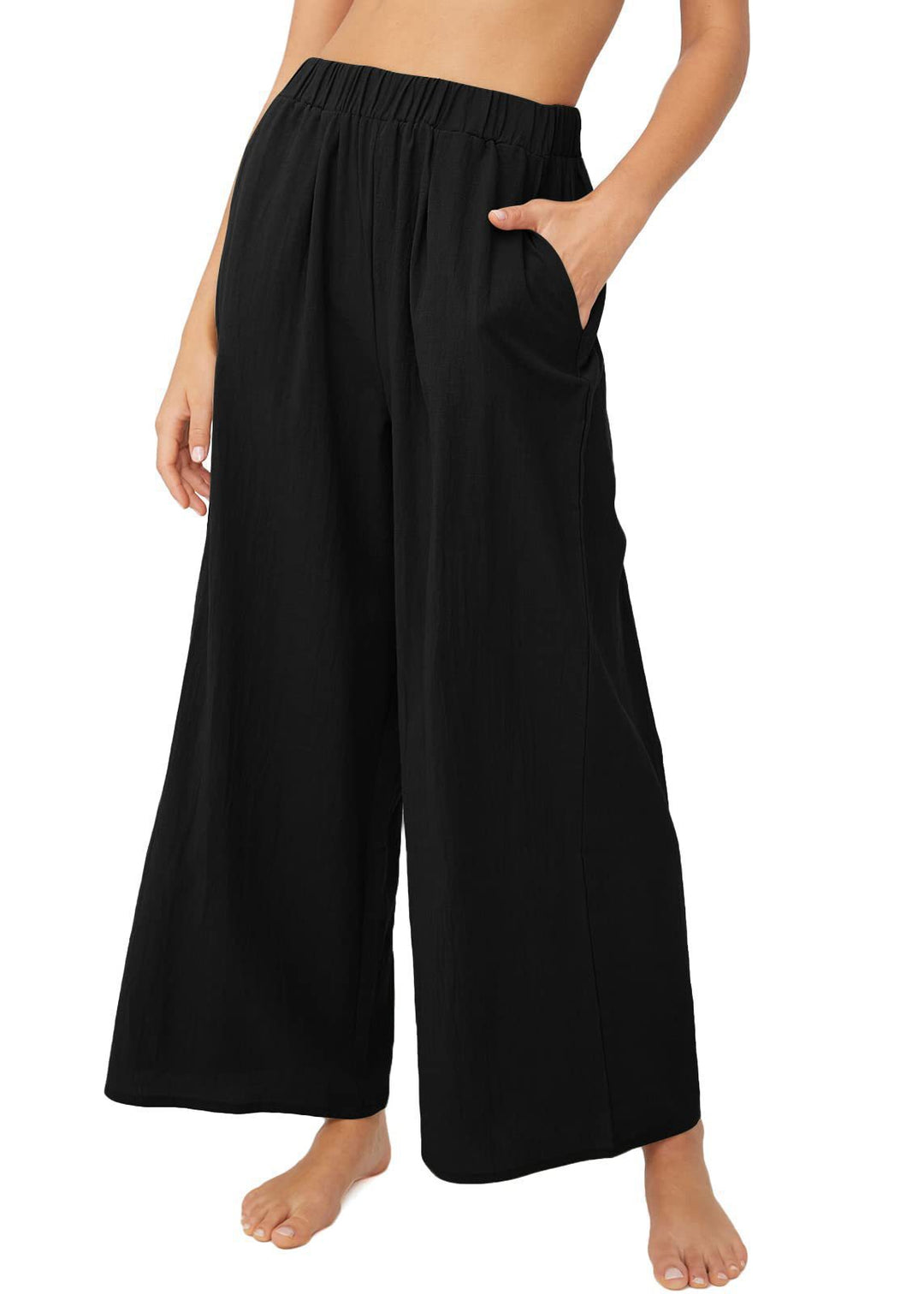 Damen Leichte Weitehose mit elastischem Bund und praktischen Taschen Heidi-Mode