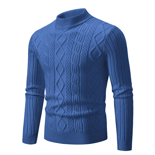 Herren Strickpullover mit hochgeschlossenem Kragen und Zopfmuster Heidi-Mode
