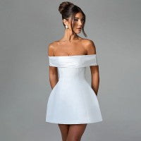 Damen Off-Shoulder Cocktailkleid mit voluminösem Rock Heidi-Mode
