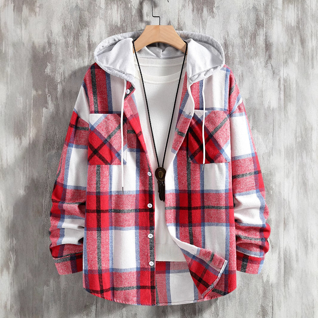 Herren Karierte Flanelljacke mit Hoodie und praktischen Taschen Heidi-Mode