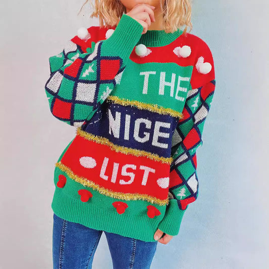 Damen festlicher Pullover mit weihnachtlichem Design und verspielten Details Heidi-Mode