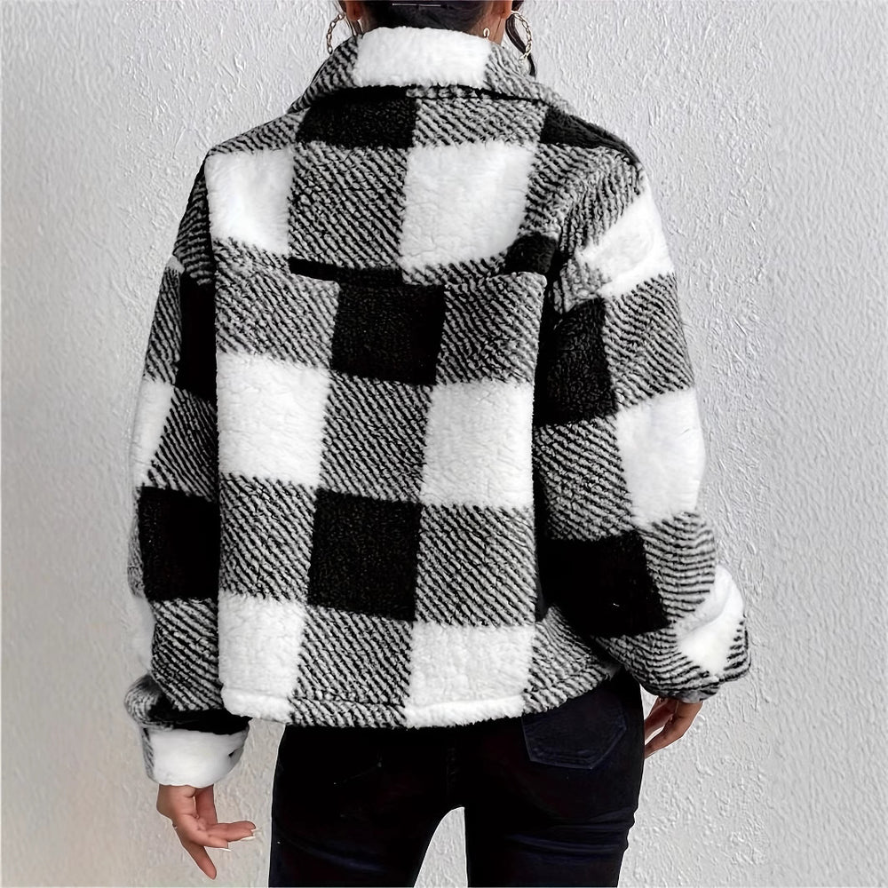 Damen Kuschelige Karojacke mit Umlegekragen Heidi-Mode