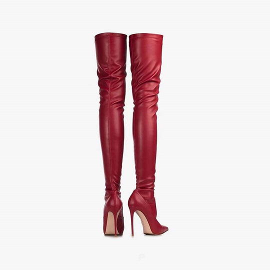 Femme Über-die-Knie Spitzenzehen Stiletto Stiefel Heidi-Mode