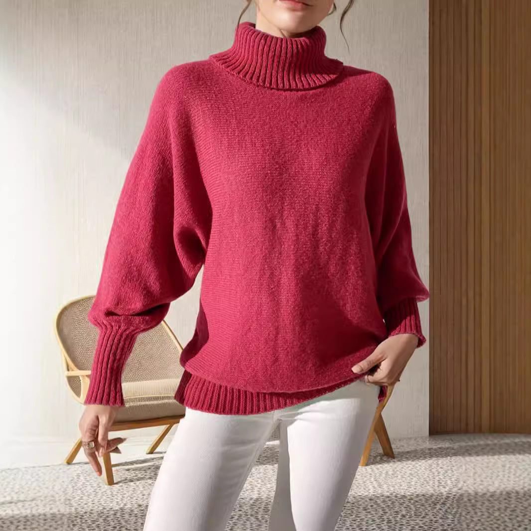 Damen modischer Rollkragenpullover mit lässigem Schnitt und strukturiertem Maschenmuster Heidi-Mode