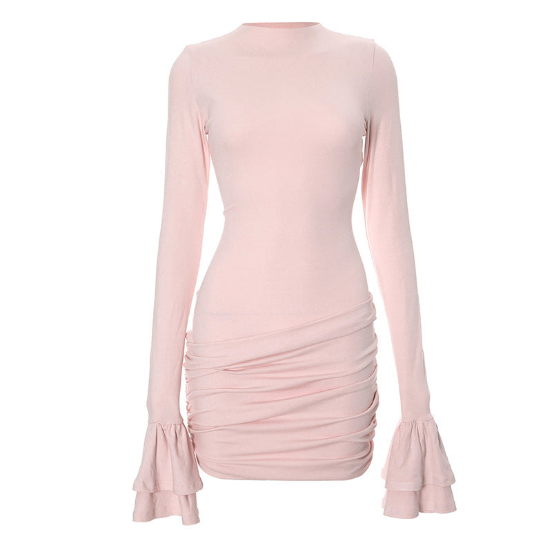 Damen figurbetontes Minikleid mit voluminösen Ärmeln und Raffung Heidi-Mode