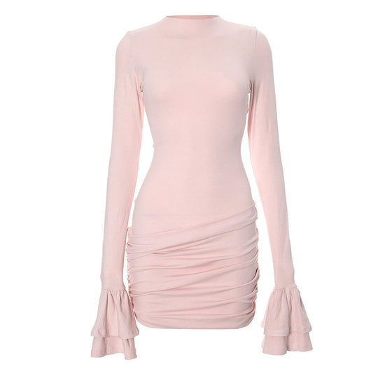 Damen figurbetontes Minikleid mit voluminösen Ärmeln und Raffung Heidi-Mode