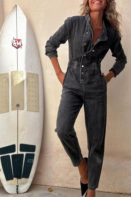 Damen Denim Jumpsuit mit taillierten Details und praktischen Taschen Heidi-Mode