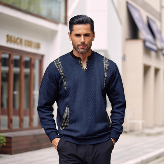 Herren Strickpullover mit modischen Karoelementen Heidi-Mode