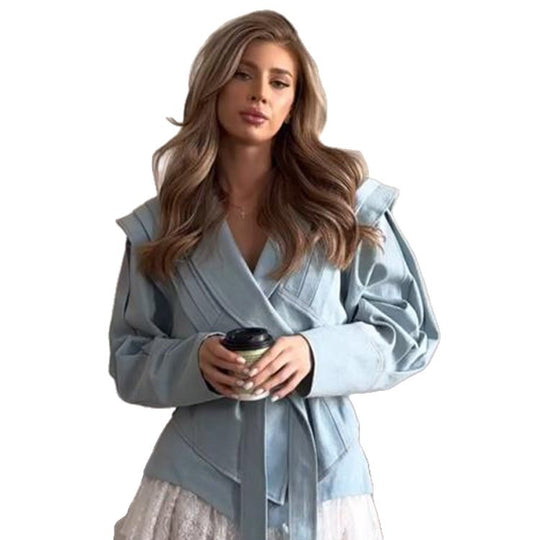 Damen blazer mit voluminösen Ärmeln und elegantem Bindegürtel Heidi-Mode