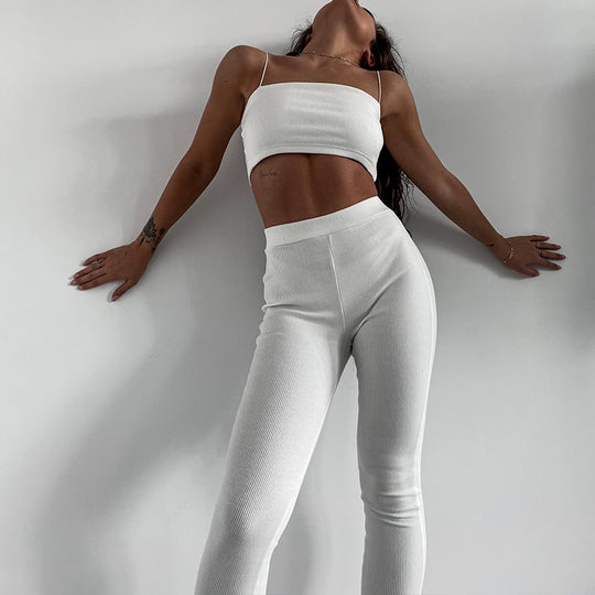 Damen Sportliches Ensemble aus elastischem Cropped Top und körpernahen Leggings Heidi-Mode