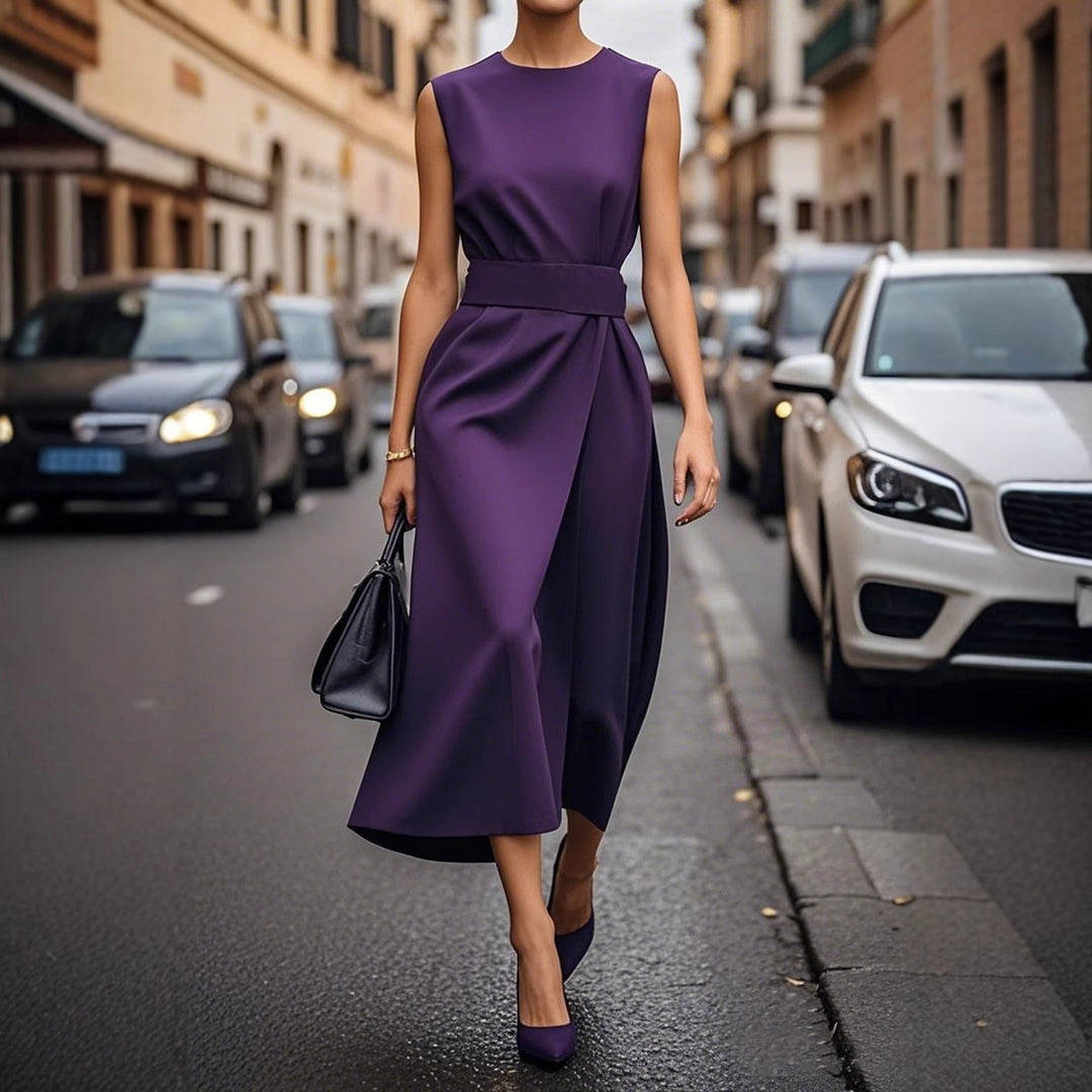 Damen elegantes Maxikleid mit asymmetrischem Schnitt und Taillengürtel Heidi-Mode