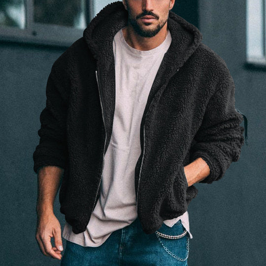 Herren kuschelige Fleecejacke mit großzügiger Kapuze und Reißverschluss Heidi-Mode