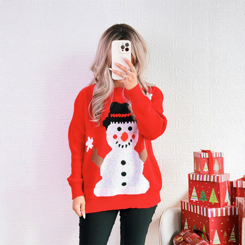 Damen Weihnachts-Pullover mit festlichem Schneemann-Motiv Heidi-Mode