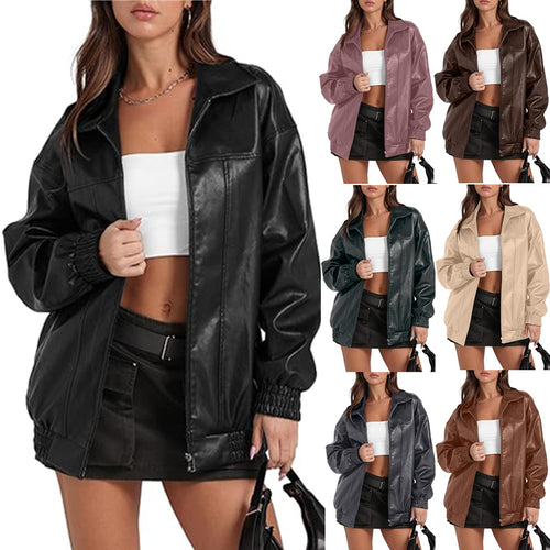 Damen lässige Oversize-Jacke mit elastischen Bündchen und praktischen Taschen Heidi-Mode
