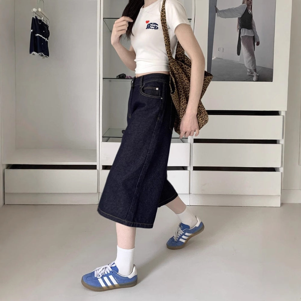 Damen Weite Denim-Culotte mit modischem Schnitt Heidi-Mode