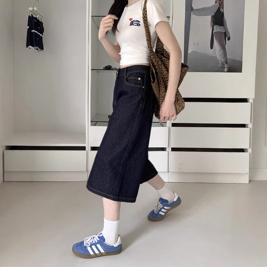 Damen Weite Denim-Culotte mit modischem Schnitt Heidi-Mode