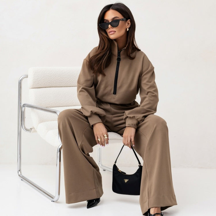 Damen Modischer Jumpsuit mit hohem Kragen und sportlichem Reißverschluss Heidi-Mode