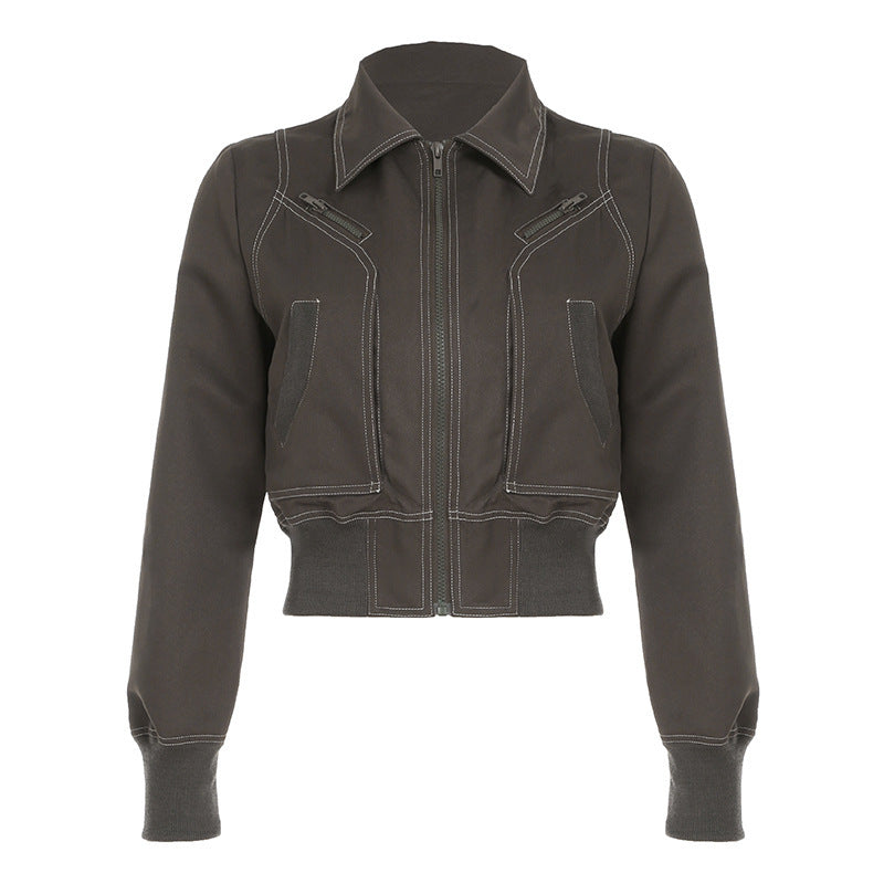 Damen cropped Jacke mit Reißverschluss und praktischen Taschen Heidi-Mode