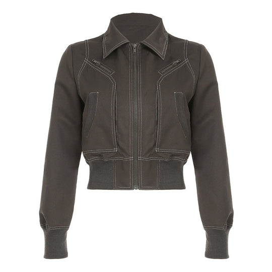 Damen cropped Jacke mit Reißverschluss und praktischen Taschen Heidi-Mode