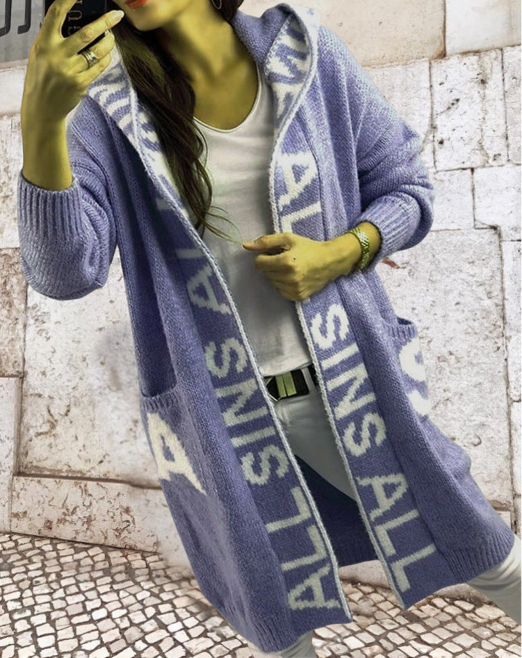 Damen Langarm-Strickcardigan mit Kapuze und praktischen Taschen Heidi-Mode