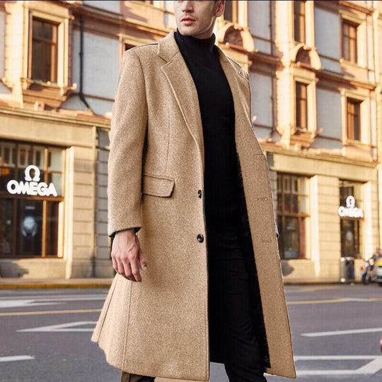 Herren eleganter lang geschnittener Wollmantel Heidi-Mode