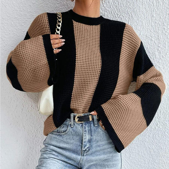 Damen Modischer Pullover mit strukturiertem Wabenmuster und weiten Ärmeln Heidi-Mode