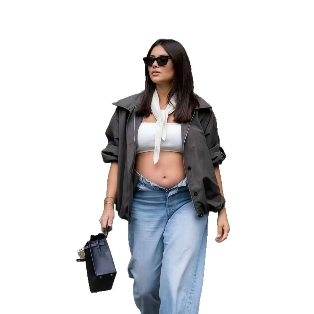 Damen Trendige oversized Utility-Jacke mit seitlichem Reißverschluss und lässigem Schnitt Heidi-Mode