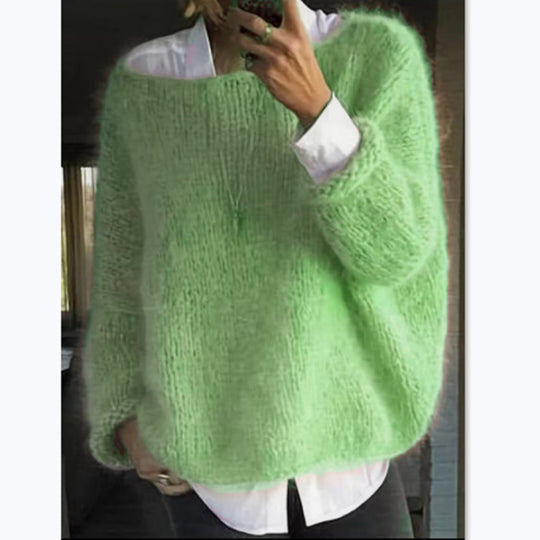 Damen kuscheliger Oversized Pullover mit U-Boot-Ausschnitt Heidi-Mode