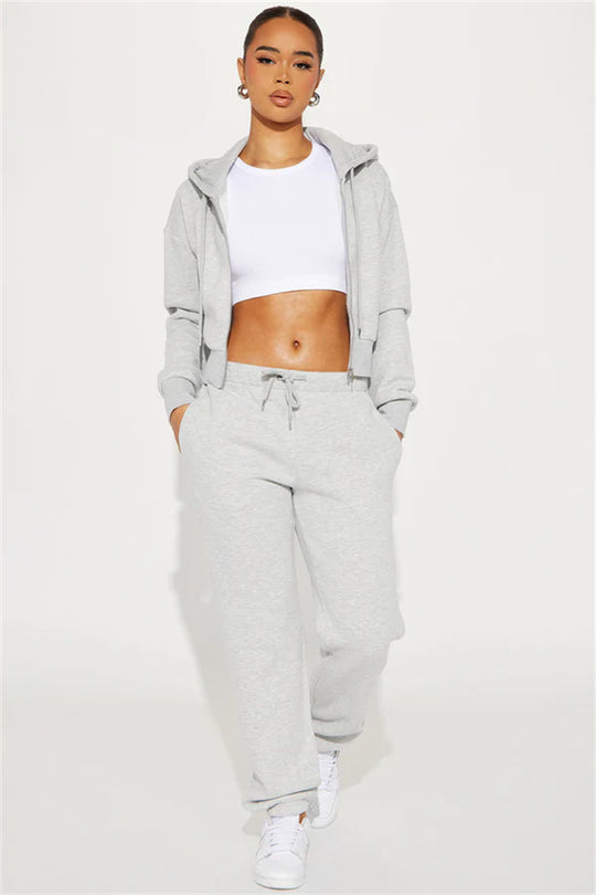 Damen Sportliches Freizeit-Loungewear-Set mit cropped Oberteil und bequemer Hose Heidi-Mode