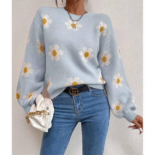 Damen trendiger Pullover mit floralen Akzenten und lässiger Passform Heidi-Mode