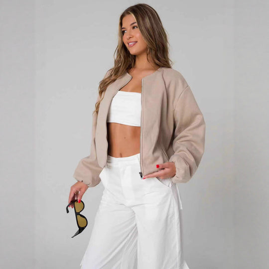 Damen Oversized Sweatjacke mit lässigem Schnitt und glänzender Oberfläche Heidi-Mode