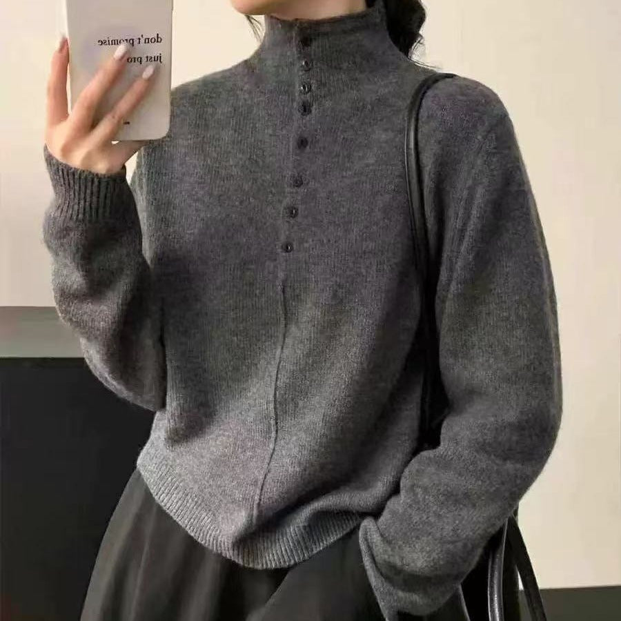 Damen Hochgeschlossener Strickpullover mit Knopfdetails Heidi-Mode