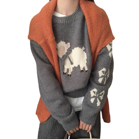 Damen kuscheliger Strickpullover mit aufwendigem Tiermotiv Heidi-Mode