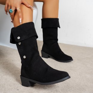 Damen Elegante Stiefel aus weichem Wildleder mit modischen Knopfdetails Heidi-Mode