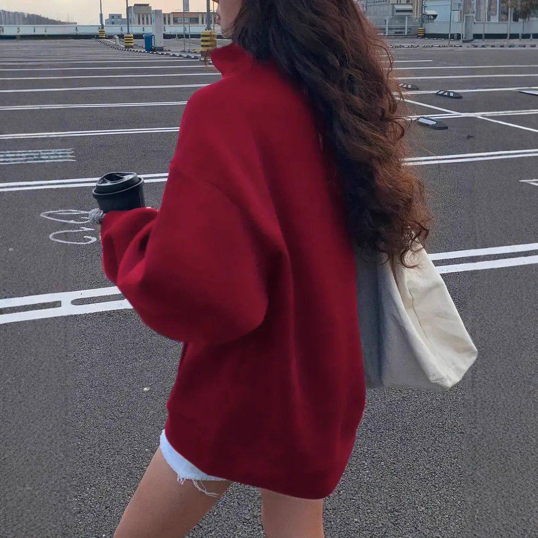 Damen komfortabler Pullover mit Stehkragen und Reißverschluss Heidi-Mode