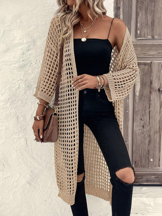 Damen Luftige Häkeljacke mit offenem Design und weiten Ärmeln Heidi-Mode