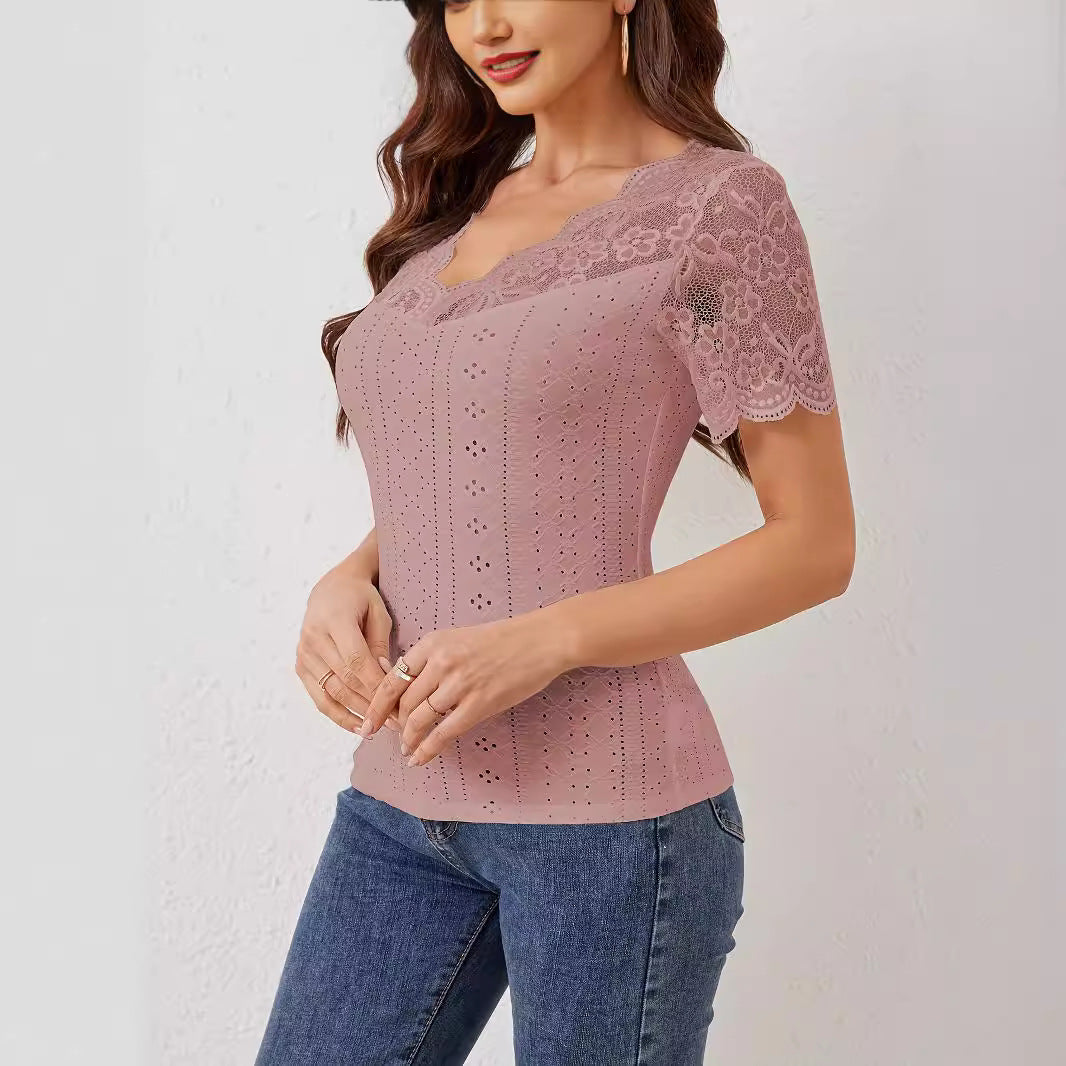 Damen Spitzen Bluse mit romantischen Details Heidi-Mode