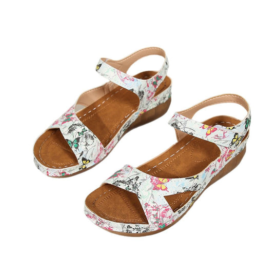 Damen Riemchensandalen mit floralem Design und komfortablem Keilabsatz Heidi-Mode