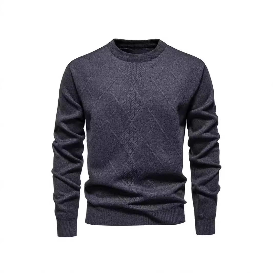 Herren Strickpullover mit strukturiertem Rautenmuster und klassischem Rundhalsausschnitt Heidi-Mode