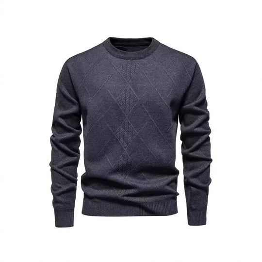 Herren Strickpullover mit strukturiertem Rautenmuster und klassischem Rundhalsausschnitt Heidi-Mode