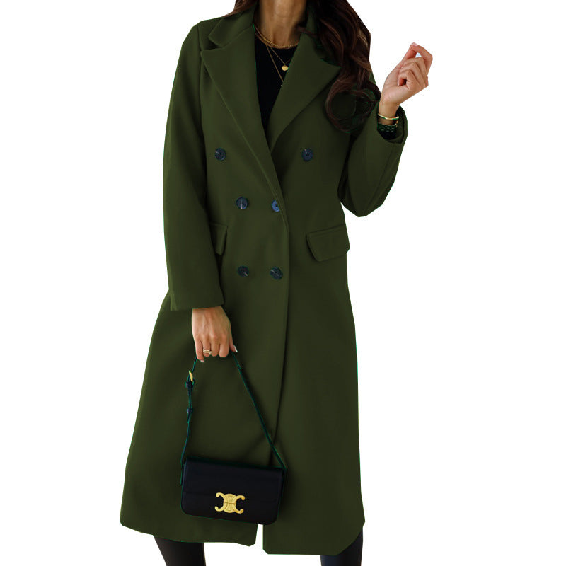 Damen Eleganter Doppelt-gesetzter Wollmantel mit Taschen Heidi-Mode