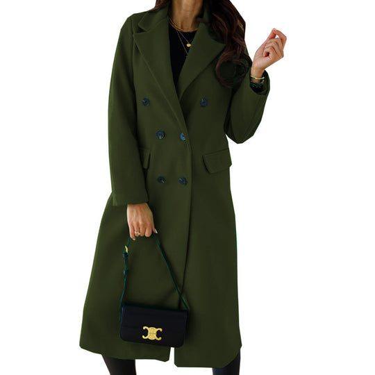 Damen Eleganter Doppelt-gesetzter Wollmantel mit Taschen Heidi-Mode