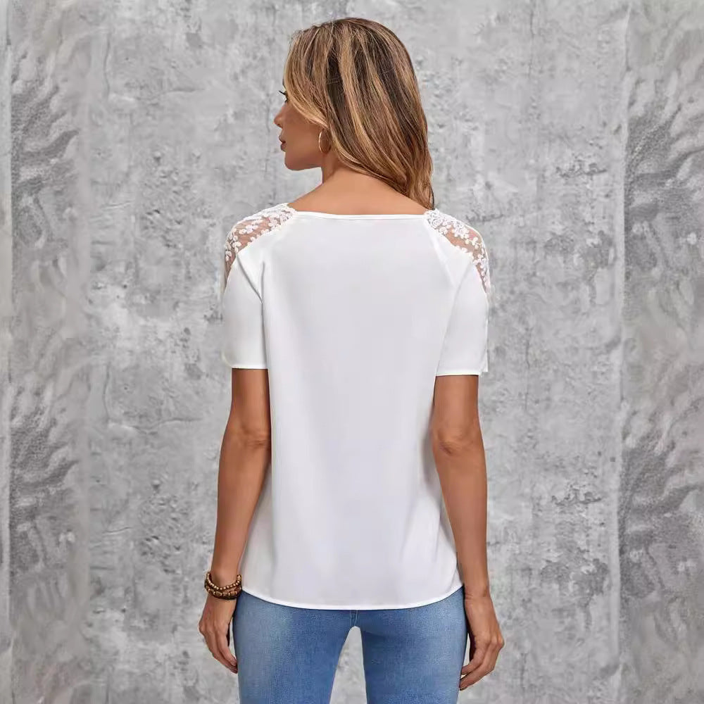 Damen Blusenshirt mit Spitzen-Oberteil und lässigem Schnitt Heidi-Mode