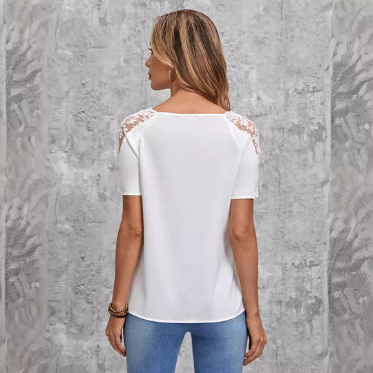 Damen Blusenshirt mit Spitzen-Oberteil und lässigem Schnitt Heidi-Mode