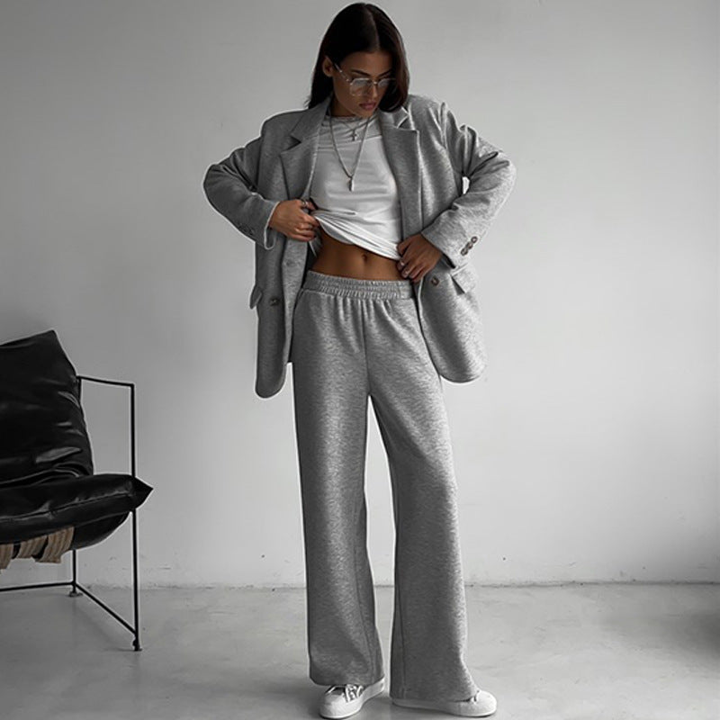 Damen elegantes lässiges Zweiteiliges Set mit oversized Blazer und weit geschnittenen Hosen Heidi-Mode