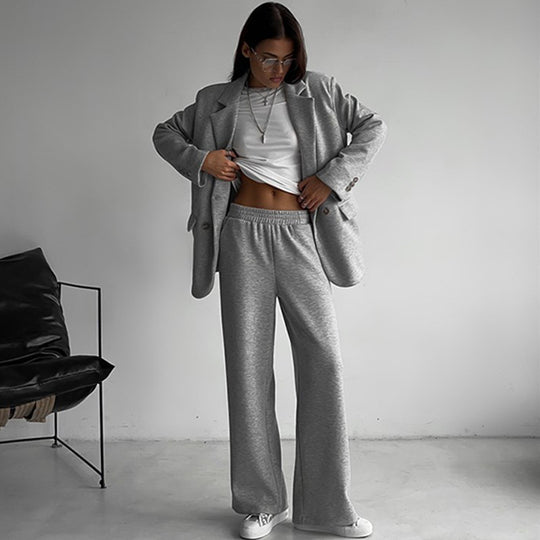 Damen elegantes lässiges Zweiteiliges Set mit oversized Blazer und weit geschnittenen Hosen Heidi-Mode