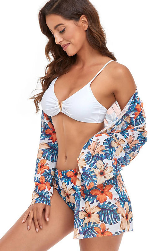 Heidi-Mode | Blumenmuster Bluse und Bikini Set Weiß