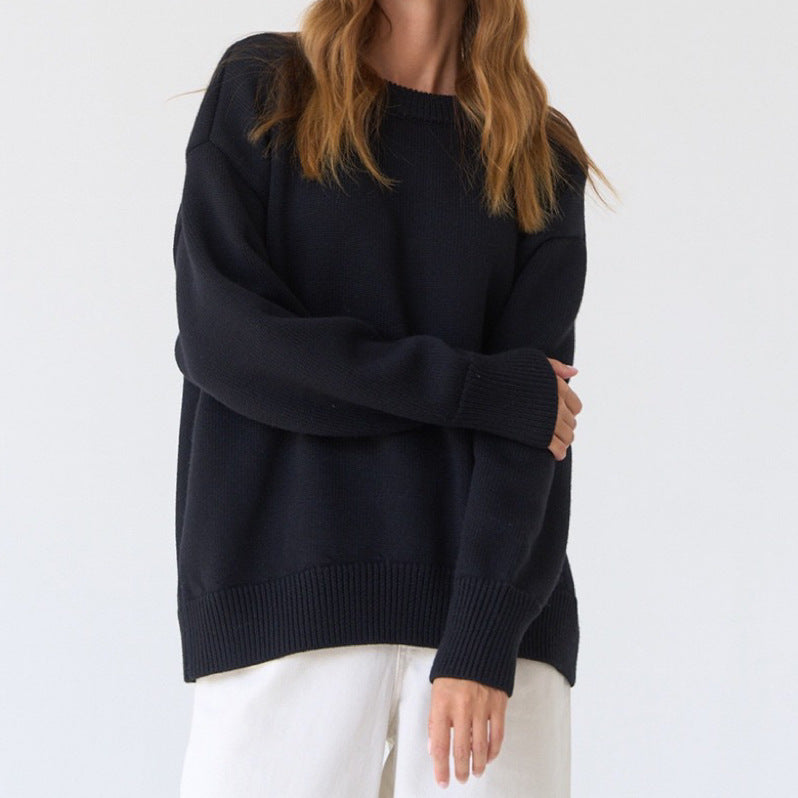 Damen Oversized Pullover mit feinem Strickmuster und breiten Bündchen Heidi-Mode