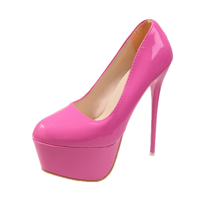Damen Plateau-Pumps mit glänzendem Obermaterial und hohem Stiletto-Absatz Heidi-Mode