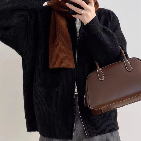 Damen Kuscheliger Strickcardigan mit Reißverschluss und gemütlicher Passform Heidi-Mode